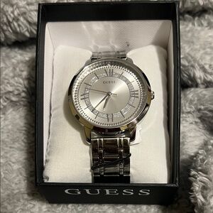 Guess Silver Crystal Accent Stainless Steel Watch